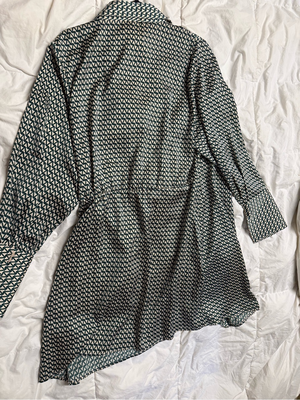 H&M Cream & Green Houndstooth pattern Wrap Tunic/Blouse
